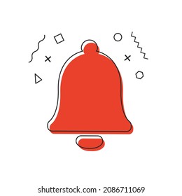 Notification bell icon with geometric shapes on white background. Alarm symbol. Incoming inbox message. Ringing bells. Social media element. Vector