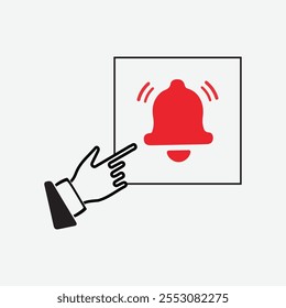 Notification bell icon with hand. Outline style. notification bell vector icon for web design isolated on white background