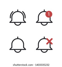 Notification bell icon for incoming inbox message. Vector ringing bell and notification number sign for alarm clock and smartphone application alert and mute symbol