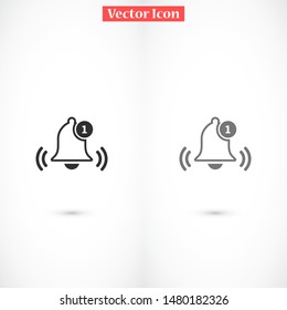 Notification bell icon for incoming inbox message. Bell for alarm clock and smartphone application alert icon. Bell Icon in trendy flat style isolated on grey background. Bell flat design icon.