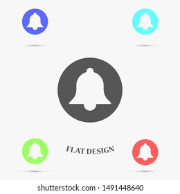 Notification bell icon for incoming inbox message. Bell for alarm clock and smartphone application alert icon. Bell Icon in trendy flat style isolated on grey background. Bell flat design icon.