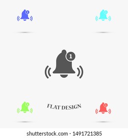 Notification bell icon for incoming inbox message. Bell for alarm clock and smartphone application alert icon. Bell Icon in trendy flat style isolated on grey background. Bell flat design icon.