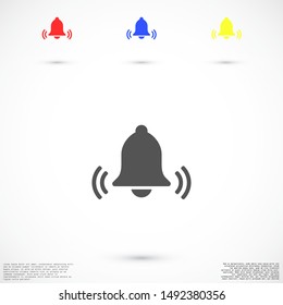 Notification bell icon for incoming inbox message. Bell for alarm clock and smartphone application alert icon. Bell Icon in trendy flat style isolated on grey background. Bell flat design icon.