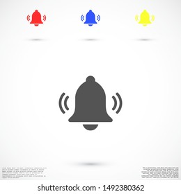 Notification bell icon for incoming inbox message. Bell for alarm clock and smartphone application alert icon. Bell Icon in trendy flat style isolated on grey background. Bell flat design icon.