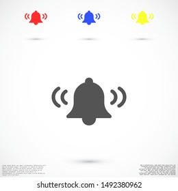 Notification bell icon for incoming inbox message. Bell for alarm clock and smartphone application alert icon. Bell Icon in trendy flat style isolated on grey background. Bell flat design icon.