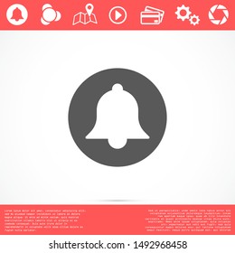 Notification bell icon for incoming inbox message. Bell for alarm clock and smartphone application alert icon. Bell Icon in trendy flat style isolated on grey background. Bell flat design icon.