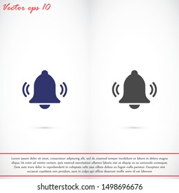 Notification bell icon for incoming inbox message. Bell for alarm clock and smartphone application alert icon. Bell Icon in trendy flat style isolated on grey background. Bell flat design icon.