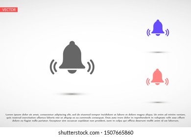 Notification bell icon for incoming inbox message. Bell for alarm clock and smartphone application alert icon. Bell Icon in trendy flat style isolated on grey background. Bell flat design icon.