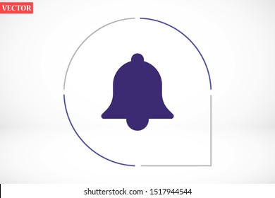 Notification bell icon for incoming inbox message. Bell for alarm clock and smartphone application alert icon. Bell Icon in trendy flat style isolated on grey background. Bell flat design icon.