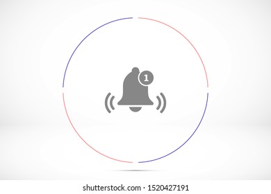 Notification bell icon for incoming inbox message. Bell for alarm clock and smartphone application alert icon. Bell Icon in trendy flat style isolated on grey background. Bell flat design icon.