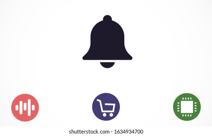 Notification bell icon for incoming inbox message. Bell for alarm clock and smartphone application alert icon. Bell Icon in trendy flat style isolated on grey background. Bell flat design icon.