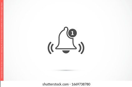 Notification bell icon for incoming inbox message. Bell for alarm clock and smartphone application alert icon. Bell Icon in trendy flat style isolated on grey background. Bell flat design icon.