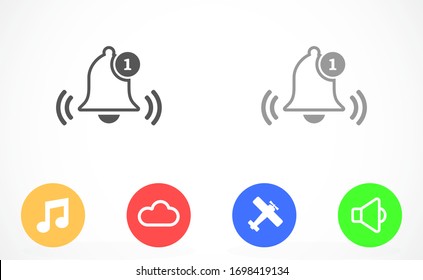 Notification bell icon for incoming inbox message. Bell for alarm clock and smartphone application alert icon. Bell Icon in trendy flat style isolated on grey background. Bell flat design icon.