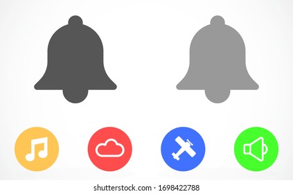 Notification bell icon for incoming inbox message. Bell for alarm clock and smartphone application alert icon. Bell Icon in trendy flat style isolated on grey background. Bell flat design icon.