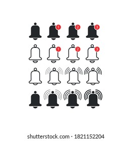 Icono de timbre de notificación. Mensaje entrante de la bandeja de entrada. Icono de alarma. Ilustración del vector