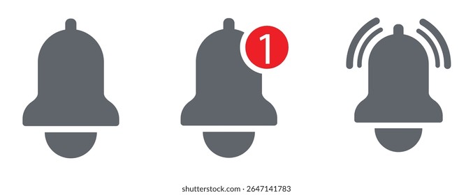 Notification bell icon for incoming inbox message. Vector ringing bell and notification number sign for alarm clock and smartphone application alert