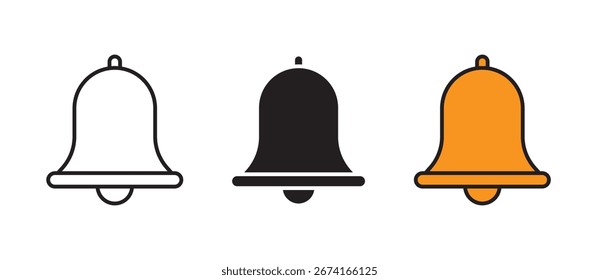 Notification bell icon. Incoming inbox message. New message notofication icons collection with Stroke, Filled and Colored set.