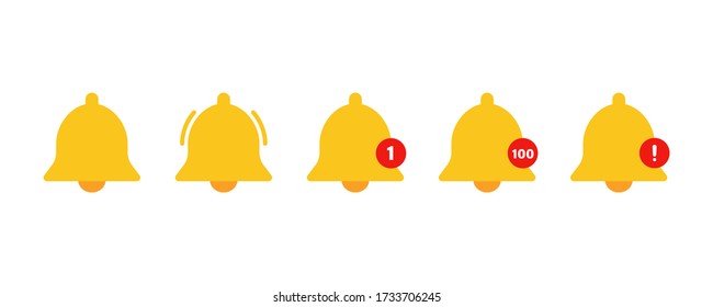 Notification bell. Icon of incoming message. Flat style illustration. Set of icons