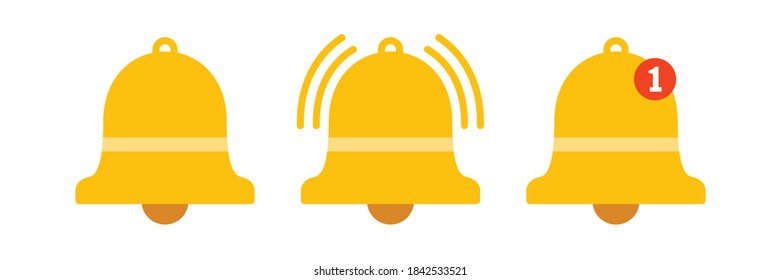 Notification bell icon isolated on white background. ringing bell and notification for clock and smartphone, alarm alert, vector Illustration