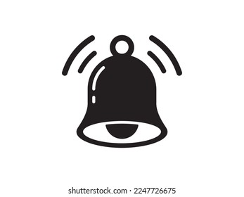 Notification bell icon isolated on white background. Black ringing bell with notification for social media reminder. Alert of incoming inbox message. Vector icon
