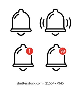 Notification bell icon line set. The ringing bell vibrates to warn of the upcoming show. Vector illustration isolated on white background