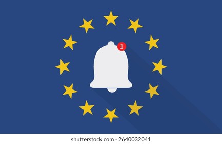 Notification Bell Icon with Long Shadow on the European Union Flag.