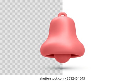 Notification Bell Icon In Minimal 3D Style. Alert Symbol For Mobile Or Web Interface, Designed With Soft Red Tones And Clean Geometry.