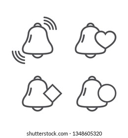 Notification bell icon. New message. Bell icons with the different status. Vector flat illustration isolated on white background. 