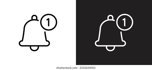 Notification bell icon, New notification. News, new notify icon. Social media chat notify communication. Social media concept vector icon in black and white background. Editable stroke.  Eps10