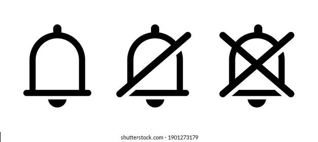 Notification bell icon. No sound outline symbol isolated. Bell crossed out. Mute sign in flat style. Vector illustration.