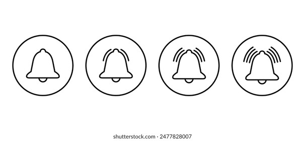 Benachrichtigungsklingelsymbol auf der Kreislinie. Warnung, Rufkonzept