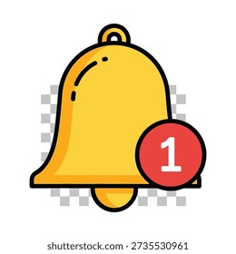 Notification bell icon with red alert badge and white number one symbolizing new message or update