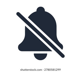 Notification bell icon with redline no alerts or notifications. Clean modern vector icon isolated on white background. Professional minimalist symbol design suitable for mobile apps, UI UX interf