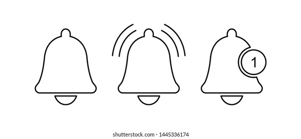 Notification bell icon, reminder message logo. Inbox notice. Vector design element.