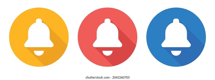 Notification bell icon. Ringing bells icon. Bell symbol in shadow button design.