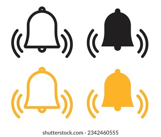 Notification bell icon set. alarm ring alert vector symbol, notify line sign. update or reminder bell symbol. push notification sign. suitable for apps and website UI designs.