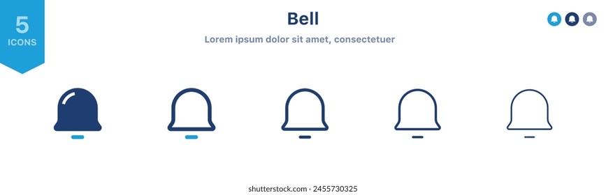 Conjunto de iconos de timbre de notificación. Símbolo de alarma , mensaje de entrada entrante - colección de iconos web