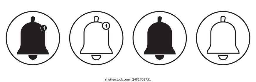 Notification bell icon set. Alarm symbol. Ringing bells reminder icon , incoming inbox message sign - Web icons collection set