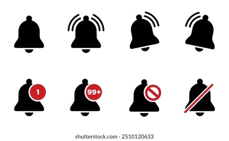 Ícone de campainha de notificação definido. Símbolo de alarme. Toque no ícone de lembrete de sinos , sinal de mensagem de entrada