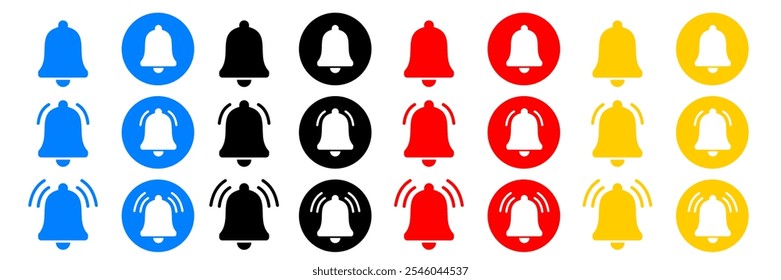 Notification bell icon set. Alarm symbol. Incoming message symbol. 