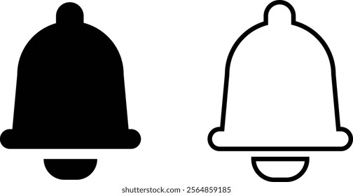 Notification bell icon set. Alarm symbol. Incoming inbox message. Ringing bells. Alarm clock and smartphone application alert. Social media element flat and line vector collection isolated transparent