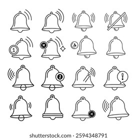 Notification Bell Icon Set – Alarm, Alert, Reminder