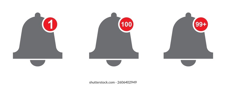 Notification bell icon set. Alarm symbol. Incoming message symbol. Bell for subscribe, alarm and push chat alert. New notification, reminder. Golden bell shakes to alert you to an upcoming schedule