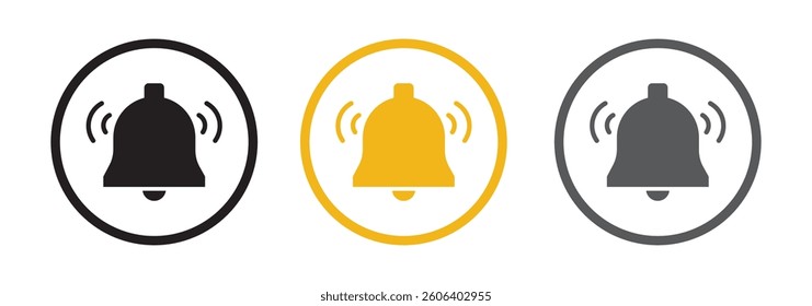 
Notification bell icon set. Alarm symbol, Incoming message. Bell for subscribe, alarm and push chat alert. New notification, reminder. Golden bell shakes to alert you. Editable Stroke
