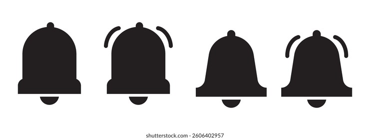 
Notification bell icon set. Alarm symbol, Incoming message. Bell for subscribe, alarm and push chat alert. New notification, reminder. Golden bell shakes to alert you. Editable Stroke
