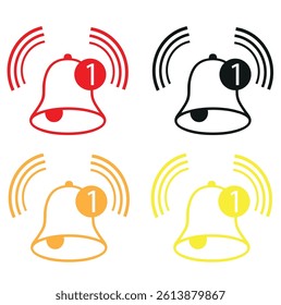 Notification bell icon set. Alarm symbol. Incoming message symbol. Bell for subscribe, alarm and push chat alert. New notification, reminder. Golden bell shakes to alert you to an upcoming schedule