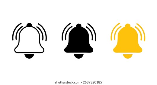 Notification bell icon set. Alarm symbol. Ringing bells. incoming inbox message sign, outline flat notification reminder icons collection. vector illustration