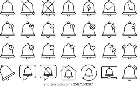 Notification Bell Icon Set – Alert, Reminder and Message Symbols.