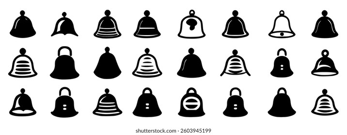 Notification bell icon set with alert and reminder symbols. Includes mobile and web app elements, perfect for social media, messages, updates, Isolated vector illustration