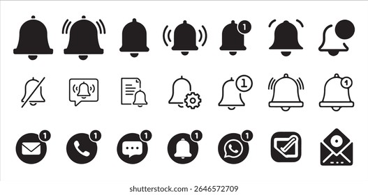 Notification bell icon set with alert